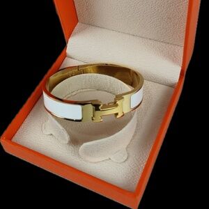 Hermès White and Gold H Clic Bracelet